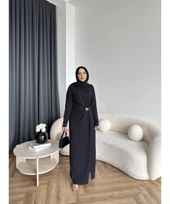 Sılan Yan Detaylı Elbise - Siyah