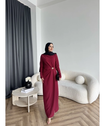 Sılan Yan Detaylı Elbise - Bordo