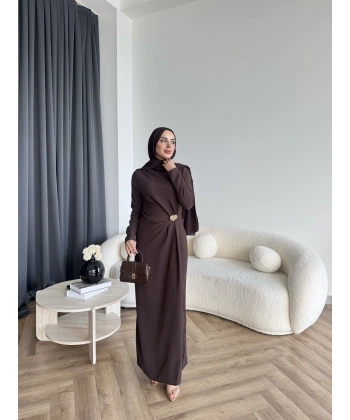 Sılan Yan Detaylı Elbise - Acı Kahve