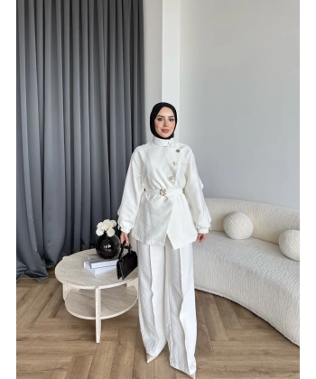 Tb - Evran Gold Düğme Cupra Takım - Ekru - ÖN SİPARİŞ