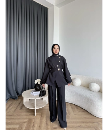 Tb - Evran Gold Düğme Cupra Takım - Siyah - ÖN SİPARİŞ