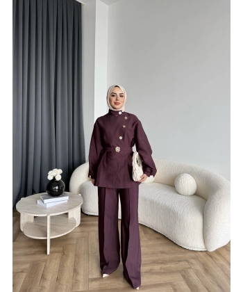 Tb - Evran Gold Düğme Cupra Takım - Bordo - ÖN SİPARİŞ