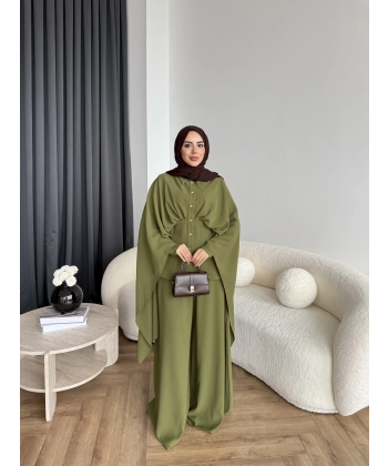 Qu - Liaml Pelerin Detay Takım - Yeşil