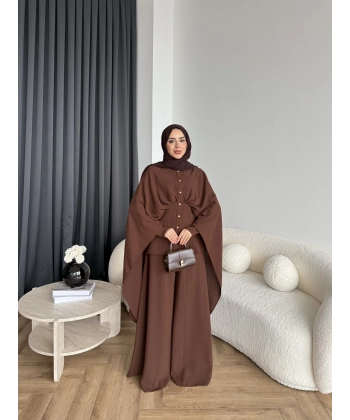 Qu - Liaml Pelerin Detay Takım - Kahve