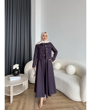 Tb - Eslan Ceketli Jile Elbise - Mürdüm