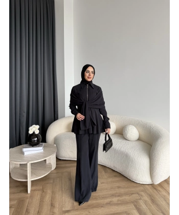 Qu - Hally Atkı Detay Modal Takım - Siyah