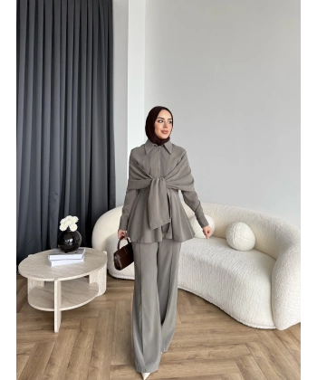 Qu - Hally Atkı Detay Modal Takım - Haki