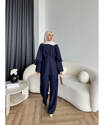 Qu - Eytan Fırfırlı Krep Takım - Lacivert