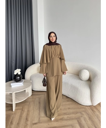 Qu - Eytan Fırfırlı Krep Takım - Camel