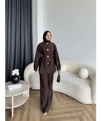 Tb - Eşla Gold Düğmeli Takım - Kahve