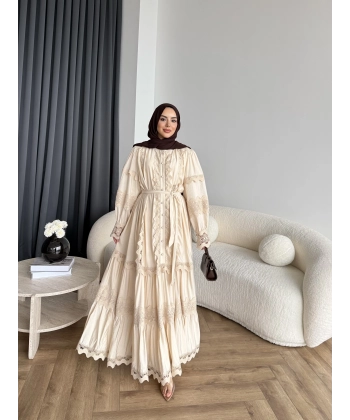 Ng - İthal Dantelli Elbise - Bej