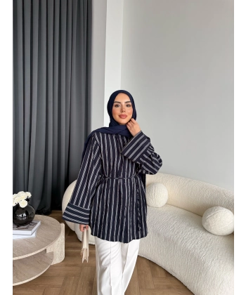 Tb - Veta Çizgili Gömlek - Siyah