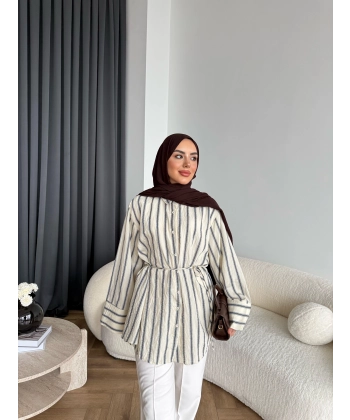 Tb - Veta Çizgili Gömlek - Bej