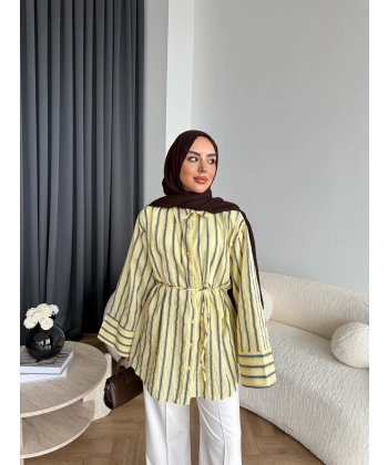 Tb - Veta Çizgili Gömlek - Yağ Yeşili