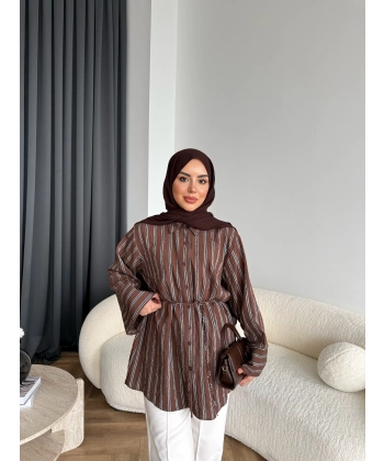 Tb - Veta Çizgili Gömlek - Kahve