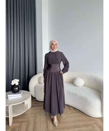 Moi - Özden Bel Detay Elbise - Kahve - ÖN SİPARİŞTİR