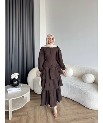 Moi - Selin Kat Kat Elbise - Acı Kahve