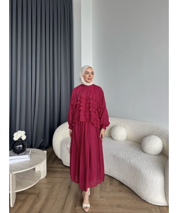 Ng - Kave Fırfırlı Etekli Takım - Bordo