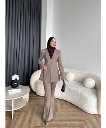 Fuş - Arna Düğme Detay Takım - Kahve