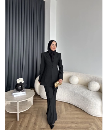 Fuş - Arna Düğme Detay Takım - Siyah