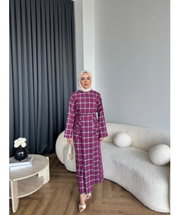 Qu - Carmen Kareli Etekli Takım - Bordo