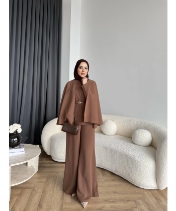 Qu - Polama Pelerinli Takım - Kahve