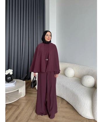 Qu - Polama Pelerinli Takım - Bordo