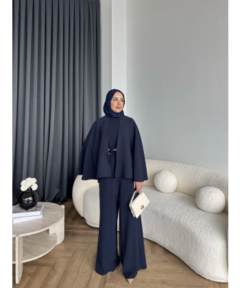 Qu - Polama Pelerinli Takım - Lacivert