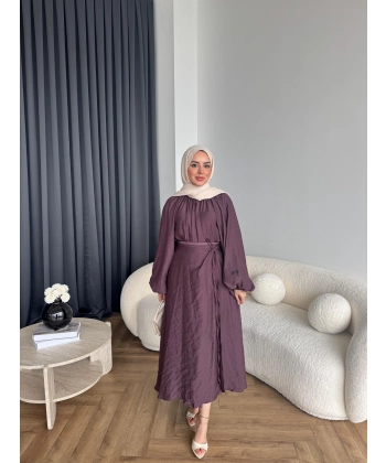 Qu - Balon Kol Etekli Takım - Mürdüm