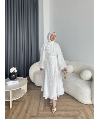 Qu - Balon Kol Etekli Takım - Ekru