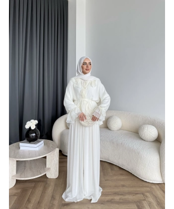 Ah - Elanar Fırfır Detaylı Pantolonlu Takım - Ekru - ÖN SİPARİŞ