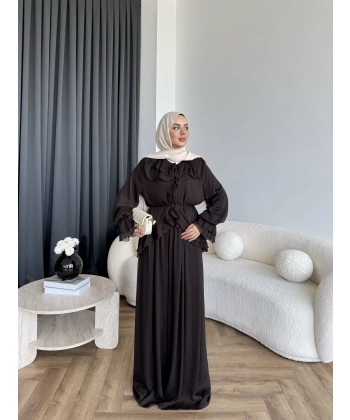 Ah - Elanar Fırfır Detaylı Pantolonlu Takım - Kahve - ÖN SİPARİŞ