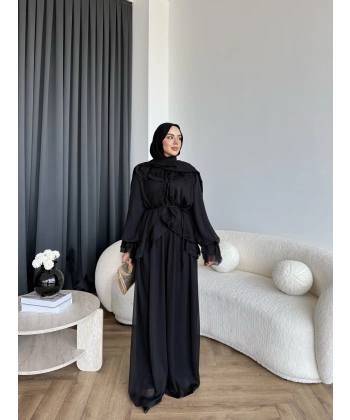 Ah - Elanar Fırfır Detaylı Pantolonlu Takım - Siyah - ÖN SİPARİŞ