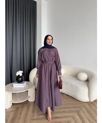 Duq - Nihle Çizgili Elbise - Bordo