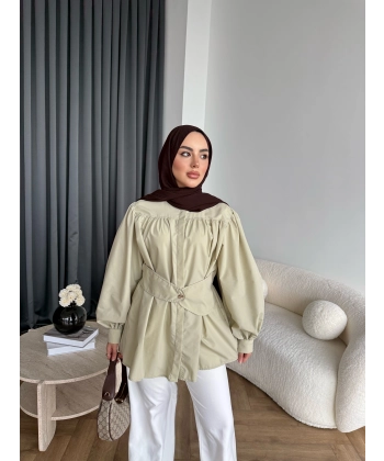 Hen - Mihra Bel Detaylı Gömlek - Yeşil - ÖN SİPARİŞ