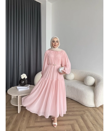 Hen - Margo Şifon Elbise - Pembe
