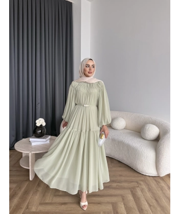 Hen - Margo Şifon Elbise - Yeşil