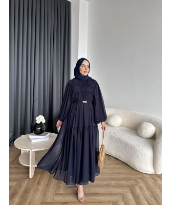 Hen - Margo Şifon Elbise - Lacivert
