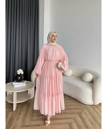 Hen - Luzy Şifon Elbise - Pembe