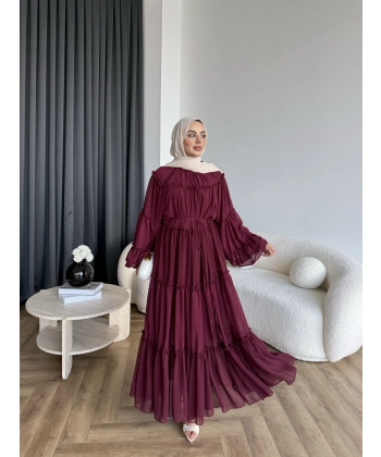 Hen - Luzy Şifon Elbise - Bordo