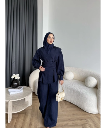 Duq - Gofre Çizgili Takım - Lacivert