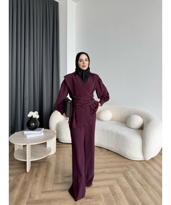 Duq - Gofre Çizgili Takım - Bordo