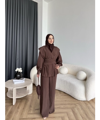 Duq - Gofre Çizgili Takım - Kahve