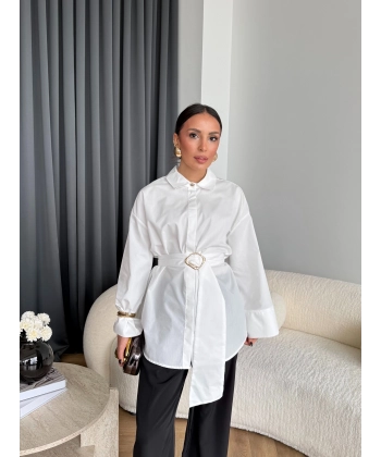 Hen - Noble Kuşaklı Gömlek - Beyaz
