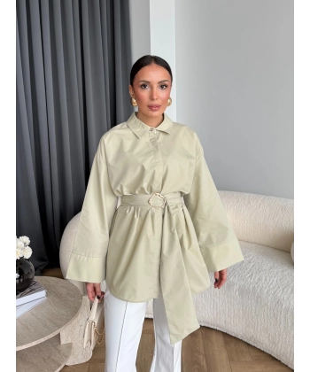 Hen - Noble Kuşaklı Gömlek - Fıstık Yeşili