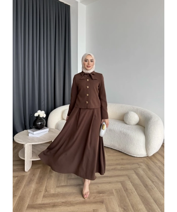 Hen - Visor Fiyonklu Etekli Takım - Kahve