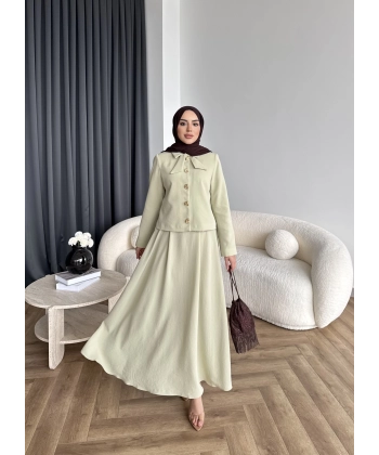 Hen - Visor Fiyonklu Etekli Takım - Fıstık Yeşili