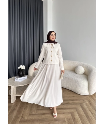 Hen - Visor Fiyonklu Etekli Takım - Bej