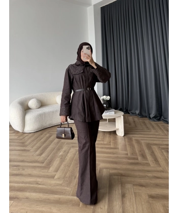 Tb - Stew Taş Detay Denim Takım - Kahve