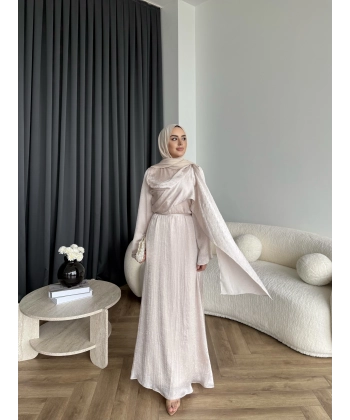 Fuş - Warm Kraş Taşlı Elbise - Taş Rengi